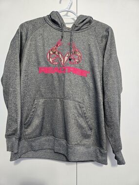 Realtree Gray Camo‎ Logo Hoodie Pink Embroidered Pullover Medium